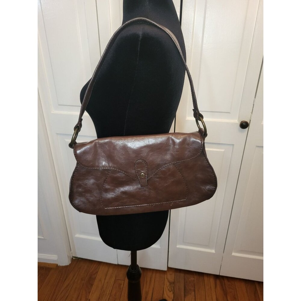 Fina Firenze Y2K Brown Faux Leather Hobo Bag Bronze Hardware Boho 00s Retro - Picture 1 of 9